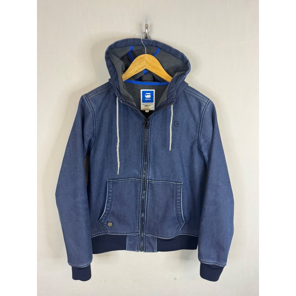 G-Star Raw Bonded HDD Zip SW L/S Indigo Denim Fleece Lined Hoodie Jacket Medium